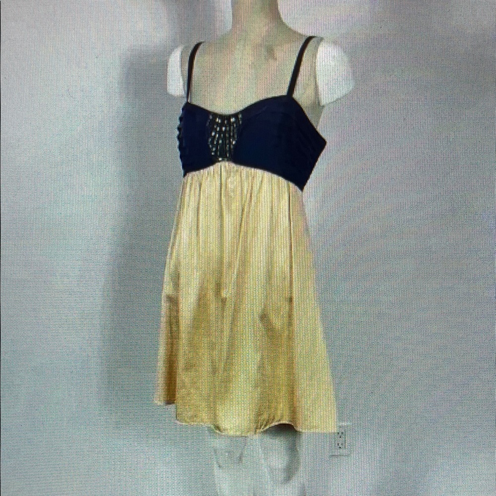 Navy and Cream Empire Waist Spaghetti Strap Dress